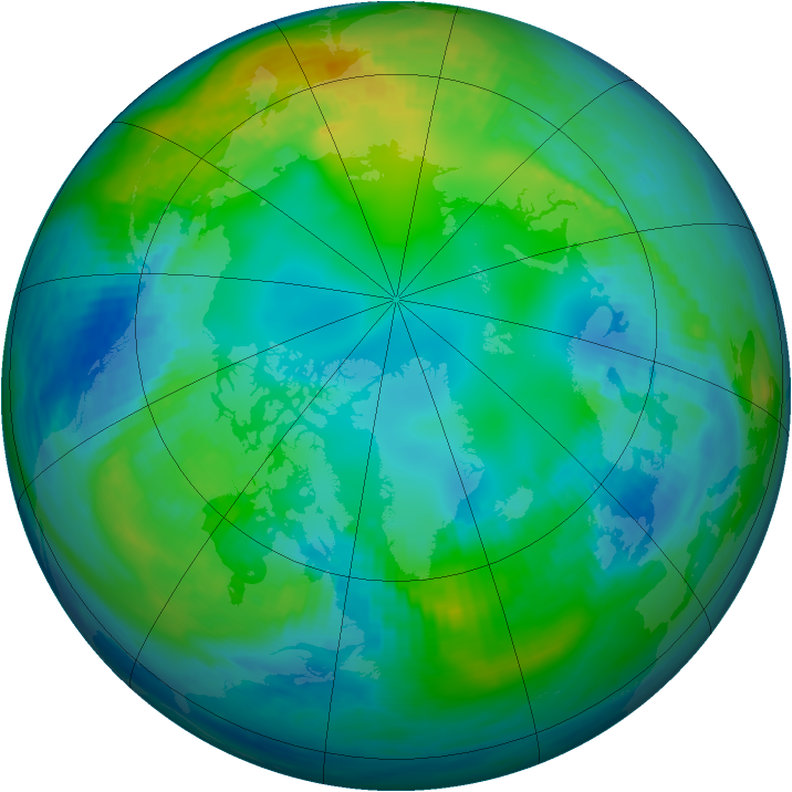 Arctic ozone map for 09 November 1986